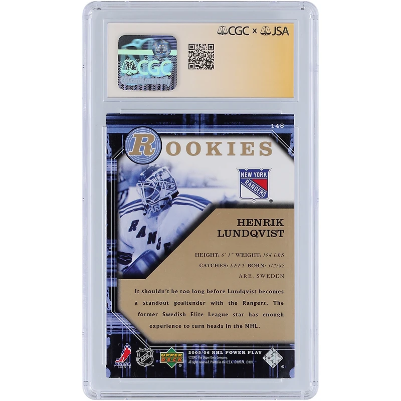 Henrik Lundqvist New York Rangers Autographed 2005-06 Upper Deck Power Play Rookies #148 CGC Fanatics Witnessed Authenticated Auto 10 Rookie Card