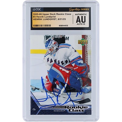 Carte de recrue autographiée d'Henrik Lundqvist (New York Rangers), saison 2005-2006, Upper Deck, classe n° 3, authentifiée par Fanatics Witnessed (CGC).