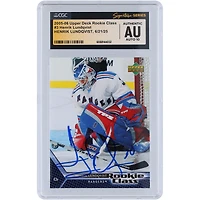 Carte de recrue autographiée d'Henrik Lundqvist (New York Rangers), saison 2005-2006, Upper Deck, classe n° 3, authentifiée par Fanatics Witnessed (CGC).