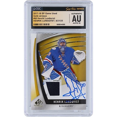 Henrik Lundqvist New York Rangers Autographed 2017-18 Upper Deck SP Game Used Gold Jerseys Relic #60 CGC Fanatics Witnessed Authenticated Auto 10 Card
