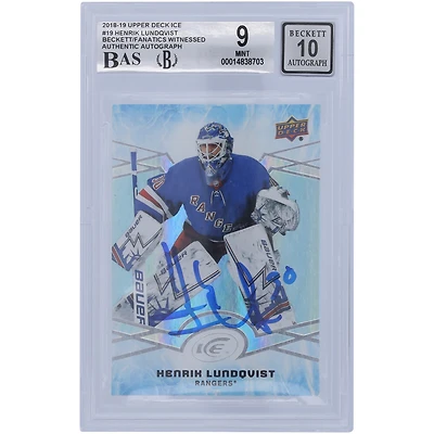 Carte 9/10 authentifiée dédicacée 2018-19 Upper Deck Ice #19 Beckett par Henrik Lundqvist des Rangers de New York - 10/8.5/9.5/9 Sous-catégories