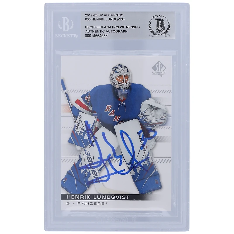 Carte authentique signée Henrik Lundqvist des Rangers de New York 2019-20 Upper Deck SP #33 Beckett Fanatics
