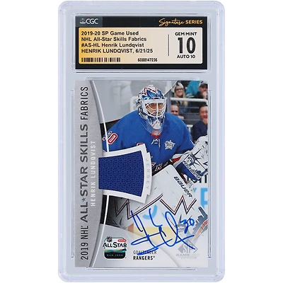 Carte autographiée par Henrik Lundqvist des Rangers de New York, saison 2019-20, Upper Deck SP Game Used All-Star Skills GU Relic #AS-HL, authentifiée CGC Fanatics Witnessed 10/10