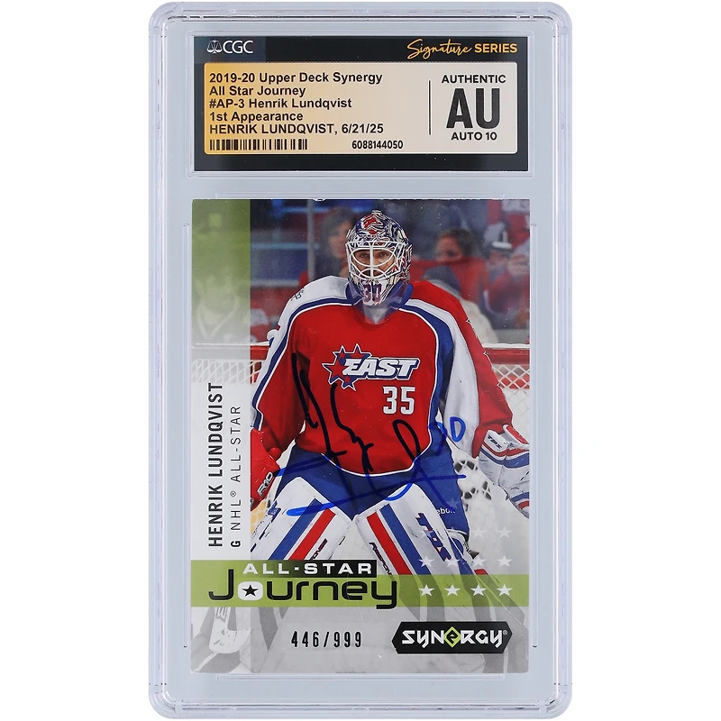 Henrik Lundqvist New York Rangers Autographed 2019-20 Upper Deck Synergy All-Star Journey #AP-3 #/ CGC Fanatics Witnessed Authenticated Auto 10 Card
