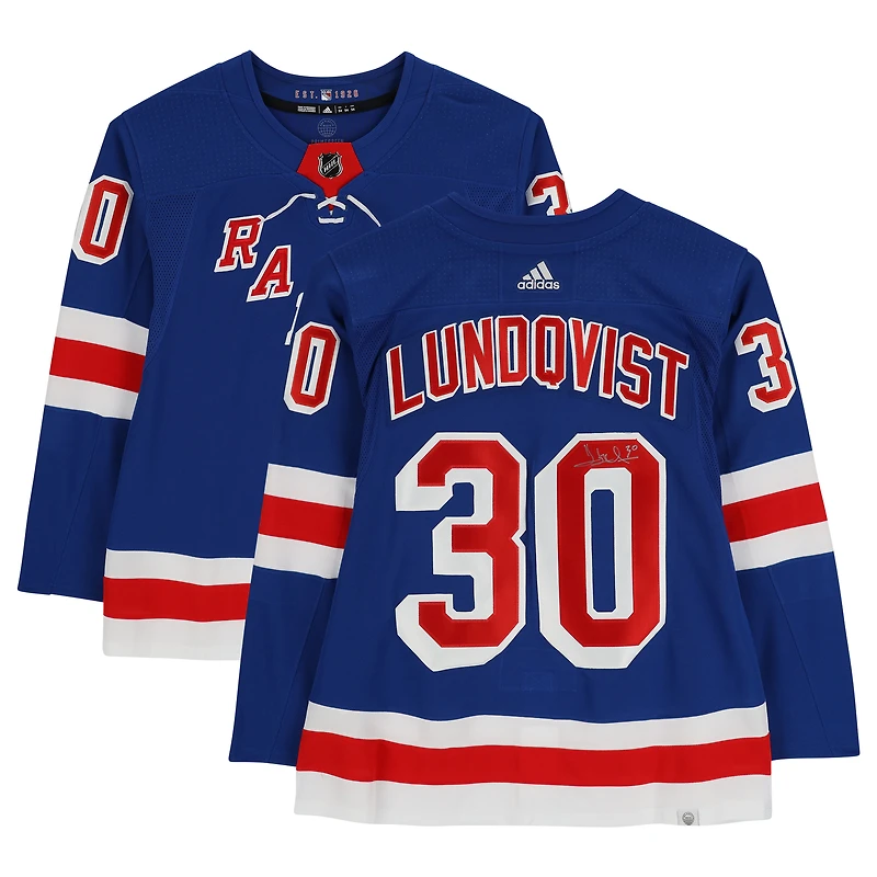 Henrik Lundqvist New York Rangers Maillot Authentique Adidas Bleu Autographié