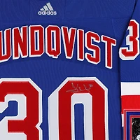 Maillot Adidas authentique bleu de luxe encadré autographié par Henrik Lundqvist des Rangers de New York