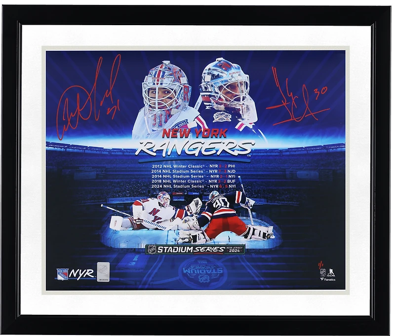 Igor Shesterkin & Henrik Lundqvist New York Rangers Autographed 16" x 20" Outdoor Stylized Photograph - Signed in Red - Limited Edition #1/1