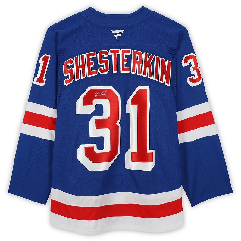Maillot premium bleu Fanatics autographié par Igor Shesterkin des Rangers de New York