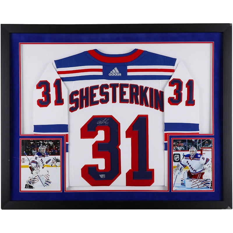 Maillot adidas authentique blanc de luxe encadré autographié par Igor Shesterkin des Rangers de New York
