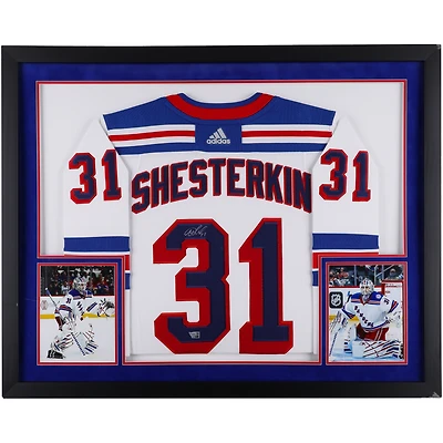 Maillot adidas authentique blanc de luxe encadré autographié par Igor Shesterkin des Rangers de New York