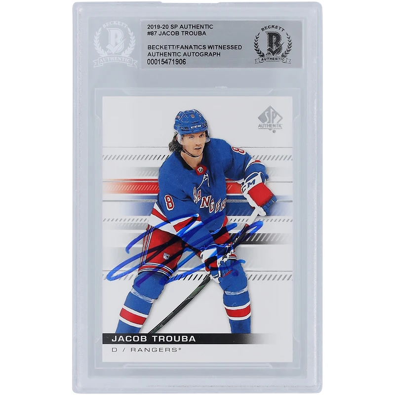 Jacob Trouba New York Rangers Carte authentique autographiée Upper Deck SP 2019-20 #87 Beckett Fanatics Witnessed Authenticated