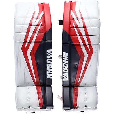 Jambières de gardien de but blanches Vaughn de Jonathan Quick utilisées par les Rangers de New York lors de la saison 2023-24 de la LNH