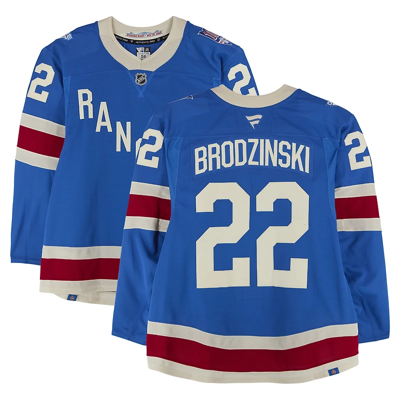 Jonny Brodzinski New York Rangers Game-Used #22 Blue Alternate Jersey vs. Buffalo Sabres on April 8, 2026