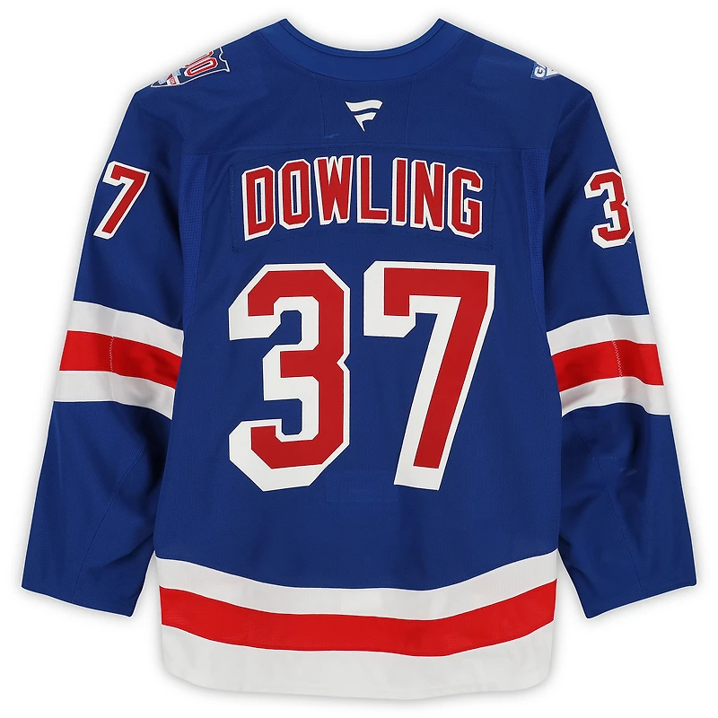 Maillot bleu n° 37 porté par Justin Dowling des Rangers de New York lors de la saison 2025-2026 de la LNH.