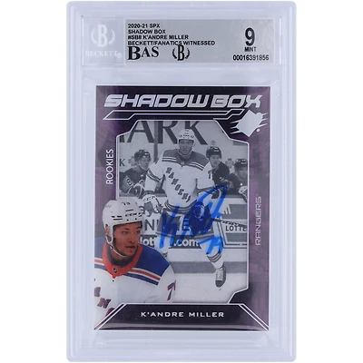 Carte de recrue 9/10 authentifiée 2020-21 Upper Deck SPX Shawdow Box #SB-8 signée K'Andre Miller par les Rangers de New York