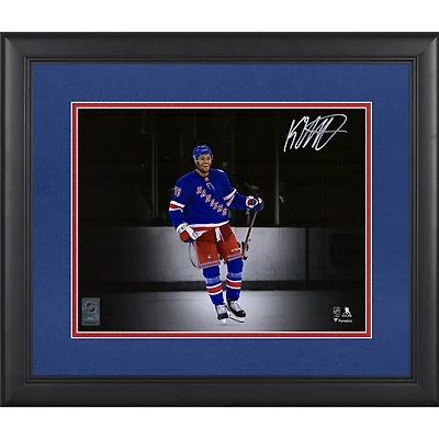 Photographie encadrée autographiée de K'Andre Miller des Rangers de New York, 11 x 35 cm, mettant en vedette le maillot bleu - Édition limitée à 79 exemplaires