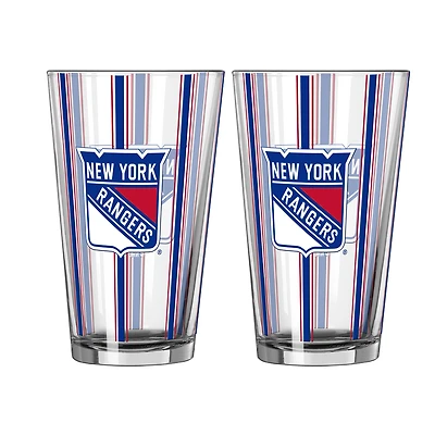 Ensemble de deux verres à bière rayés de 473 ml (16 oz) Logo Brands New York Rangers
