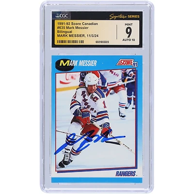 Mark Messier New York Rangers Autographed 1991-92 Score Canadian Bilingual #635 CGC Fanatics Witnessed Authenticated 9/10 Card