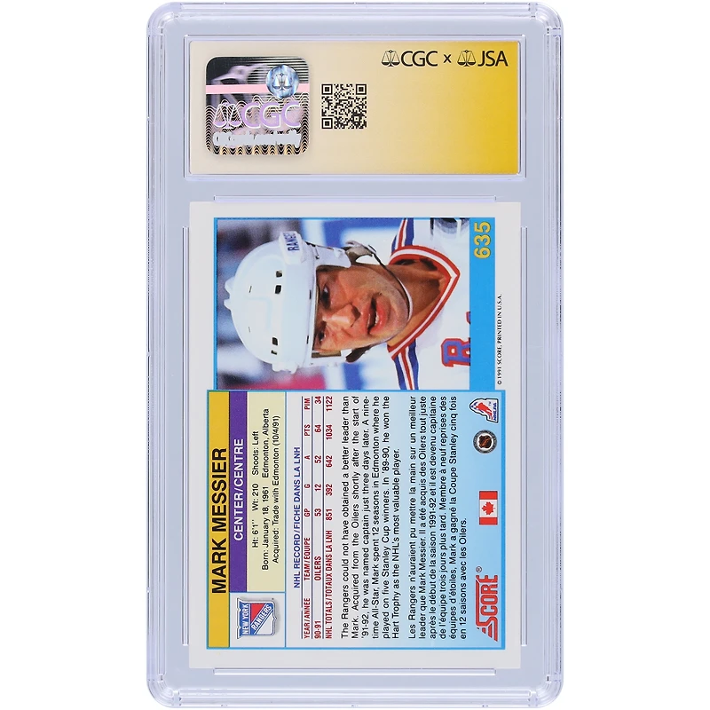 Mark Messier New York Rangers Autographed 1991-92 Score Canadian Bilingual #635 CGC Fanatics Witnessed Authenticated Auto 10 Card with "HOF 2007" Inscription