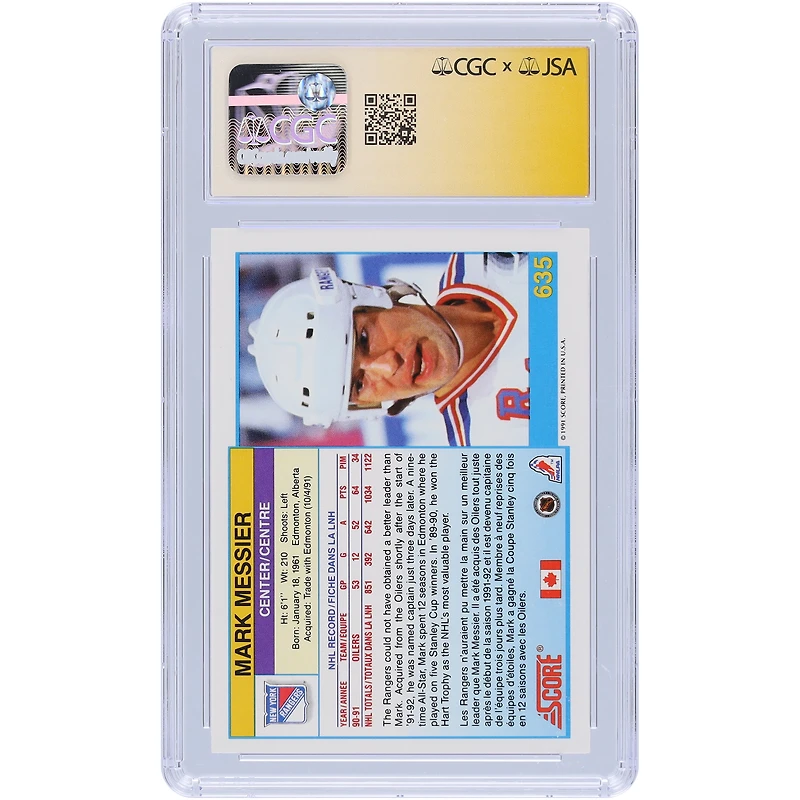 Mark Messier Rangers de New York Score autographié 1991-92 Canadien bilingue #635 CGC Fanatics Witnessed Authenticated Auto 10 Card