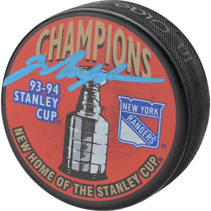 Mark Messier New York Rangers Autographed 1994 Stanley Cup Champions Logo Hockey Puck