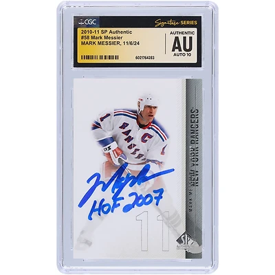 Mark Messier New York Rangers Autographed 2010-11 Upper Deck SP Authentic #58 CGC Fanatics Witnessed Authenticated Auto 10 Card with "HOF 2007" Inscription