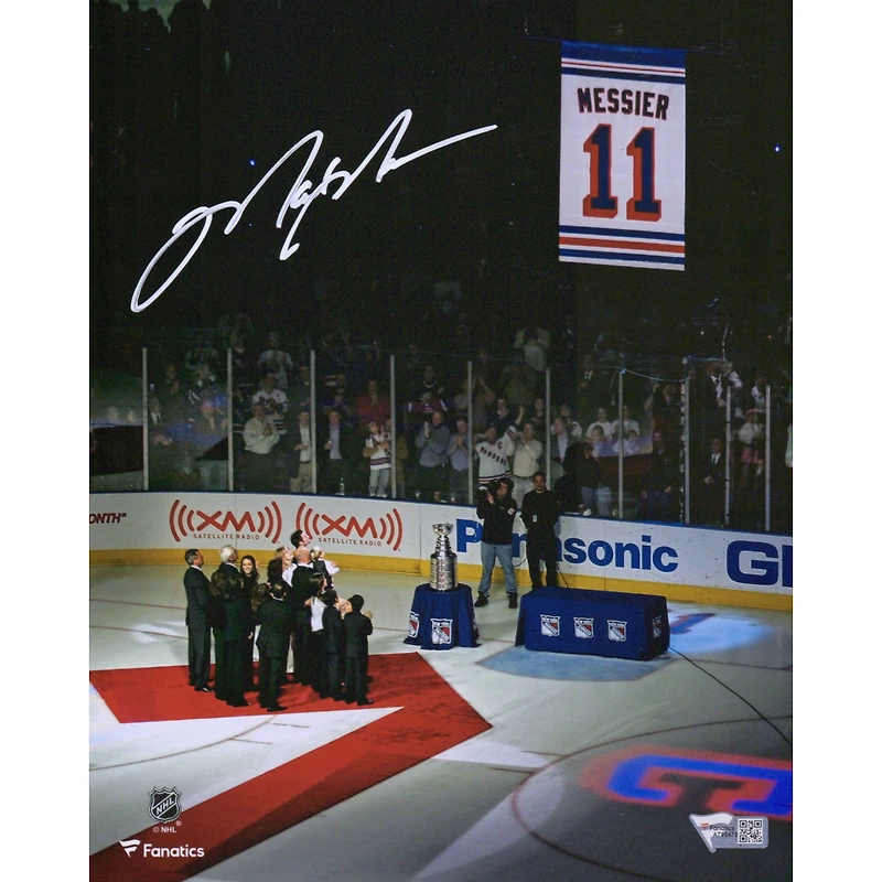 Mark Messier Rangers de New York dédicacé 8" x 10" Jersey Retirement Night Banner Raising Photographie