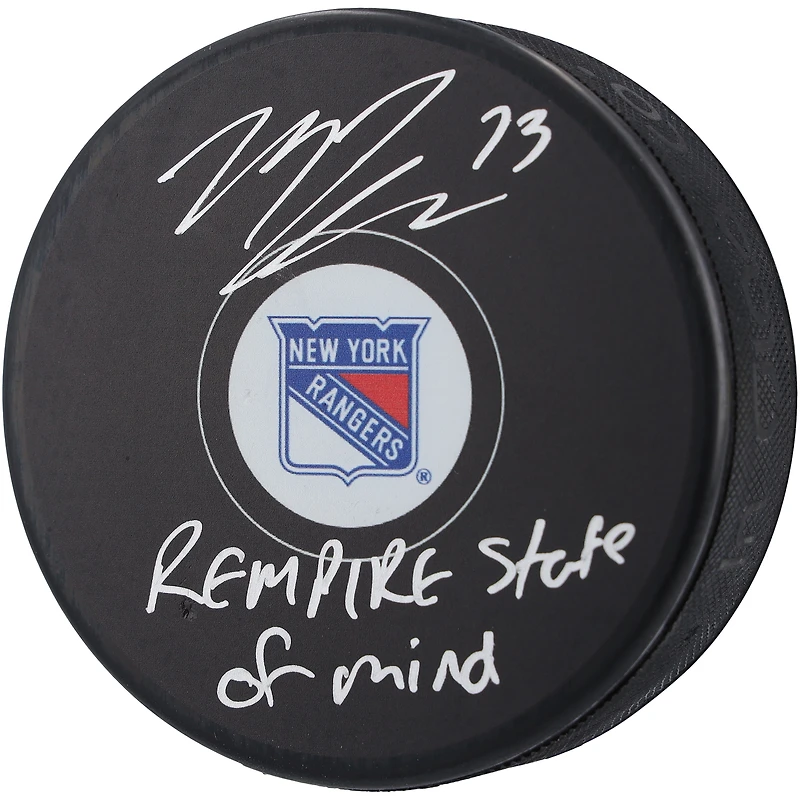 Rondelle de hockey autographiée par Matt Rempe des Rangers de New York avec l'inscription « Rempire State of Mind »
