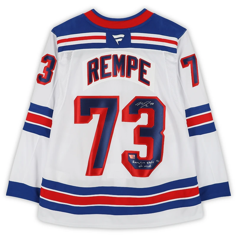 Maillot blanc Fanatics Premium autographié par Matt Rempe (New York Rangers) avec inscription « Empire State/Mind » - Édition limitée à 25 exemplaires