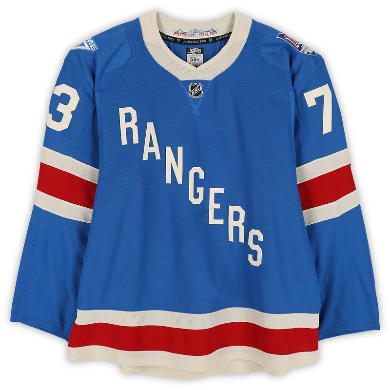 Maillot bleu du centenaire n° 73 porté par Matt Rempe des Rangers de New York contre les Hurricanes de la Caroline le 5 février 2026
