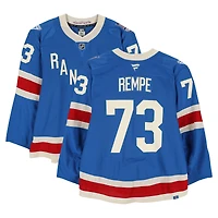 Maillot bleu du centenaire n° 73 porté par Matt Rempe des Rangers de New York contre les Hurricanes de la Caroline le 5 février 2026