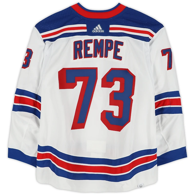 Matt Rempe New York Rangers Game-Used #73 White adidas Jersey Worn During the Second Round of the 2024 Stanley Cup Playoffs vs. Carolina Hurricanes