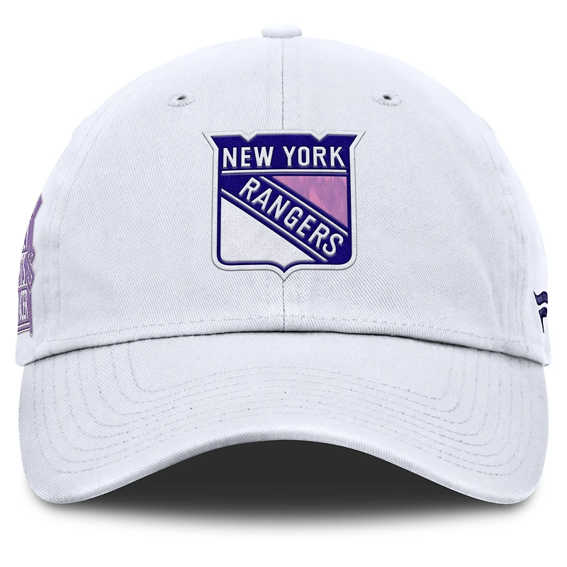 Men's Fanatics  White New York Rangers Authentic Pro Hockey Fights Cancer Adjustable Hat