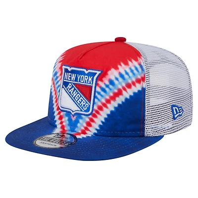 Casquette de golf ajustable New Era bleu/rouge New York Rangers Throwback V-Dye pour homme