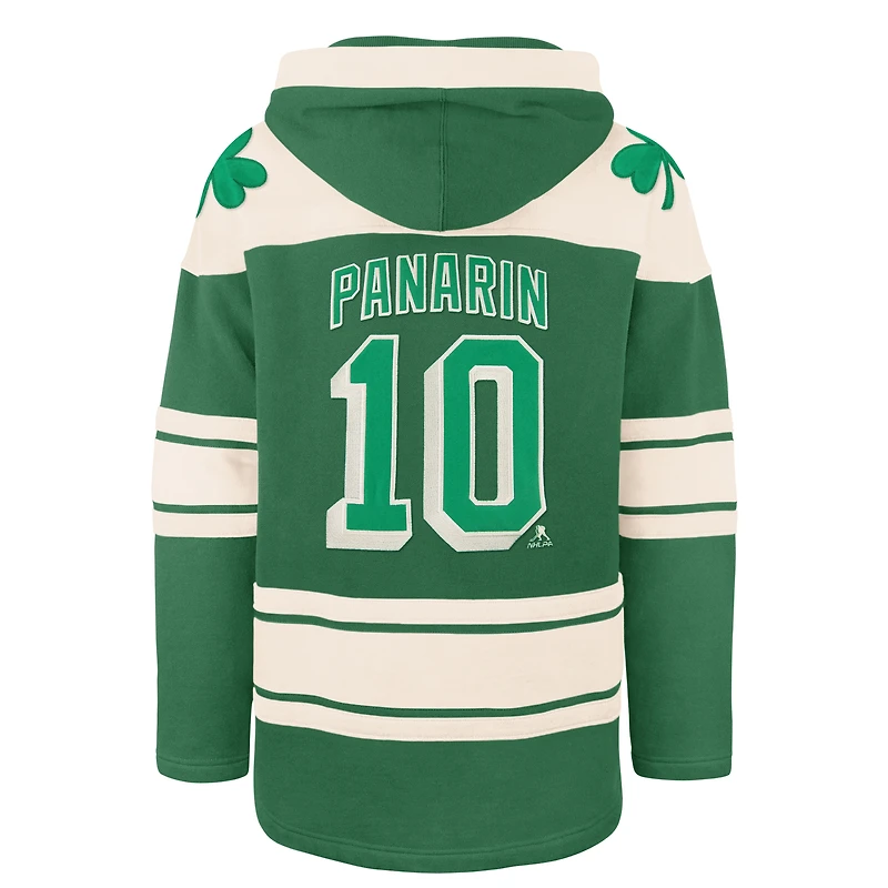 Sweat à capuche lacets avec nom et numéro de joueur la Saint-Patrick des Rangers New York '47 Artemi Panarin Kelly Green pour homme
