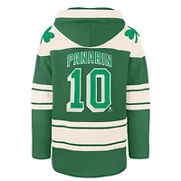 Sweat à capuche lacets avec nom et numéro de joueur la Saint-Patrick des Rangers New York '47 Artemi Panarin Kelly Green pour homme