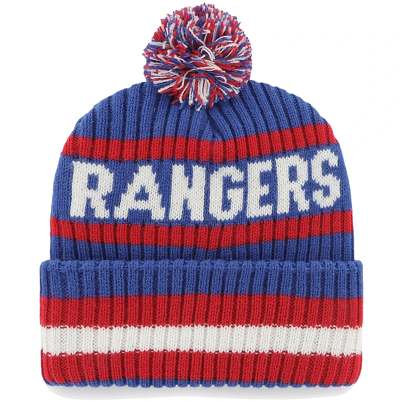 Bonnet en tricot à revers Bering des New York Rangers '47 bleu pour homme avec pompon