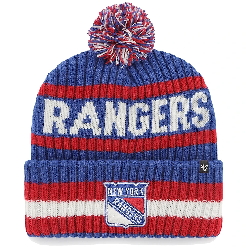 Bonnet en tricot à revers Bering des New York Rangers '47 bleu pour homme avec pompon