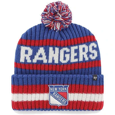 Bonnet en tricot à revers Bering des New York Rangers '47 bleu pour homme avec pompon