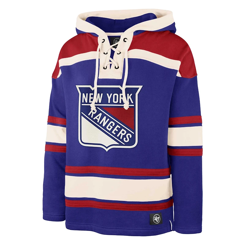 Men's '47 Igor Shesterkin Blue New York Rangers Player Name & Number Lacer Pullover Hoodie