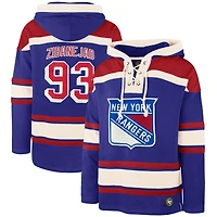 Sweat à capuche '47 Mika Zibanejad Royal New York Rangers pour hommes, nom et numéro de joueur Lacer