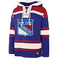 Men's '47 Mika Zibanejad Blue New York Rangers Player Name & Number Lacer Pullover Hoodie