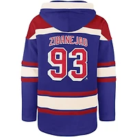 Sweat à capuche '47 Mika Zibanejad Royal New York Rangers pour hommes, nom et numéro de joueur Lacer