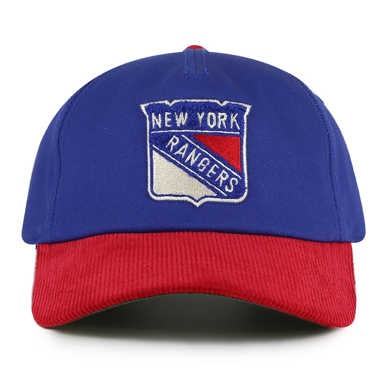 Casquette ajustable Burnett bleu/rouge pour homme des Rangers de New York à aiguille américaine