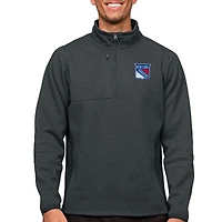 Men's Antigua Heather Charcoal New York Rangers Course Quarter-Zip Pullover Top