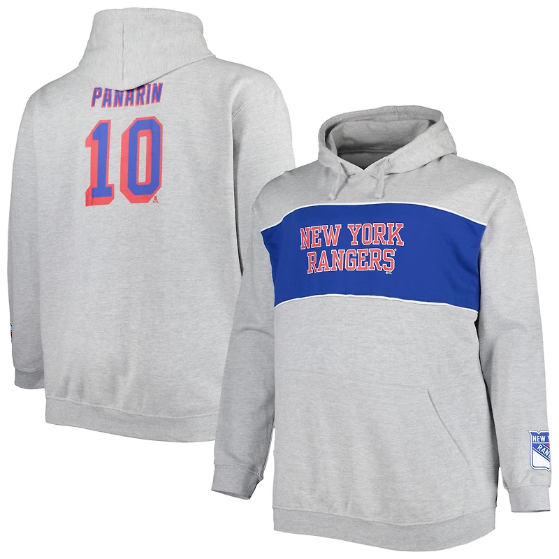 Chandail à capuchon grand et joueur Artemi Panarin Heather Grey des Rangers de New York pour hommes