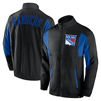Men's Black New York Rangers Step Up Crinkle Raglan Full-Zip Windbreaker Jacket