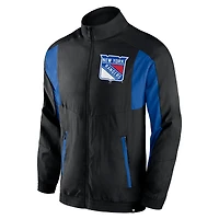 Men's Black New York Rangers Step Up Crinkle Raglan Full-Zip Windbreaker Jacket