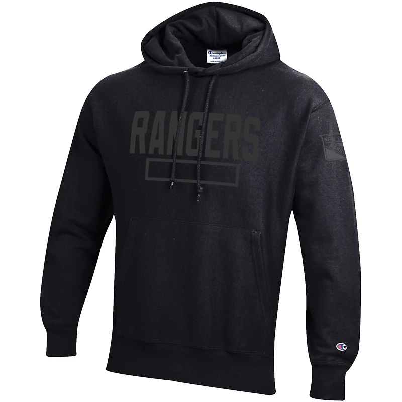 Men's Champion Black New York Rangers Tonal Reverse Weave Fleece Hoodie