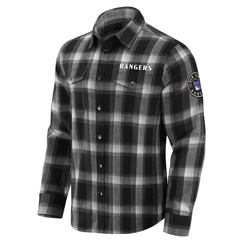 Men's Darius Rucker Collection by Fanatics Black New York Rangers Flannel Plaid Full-Snap Shirt